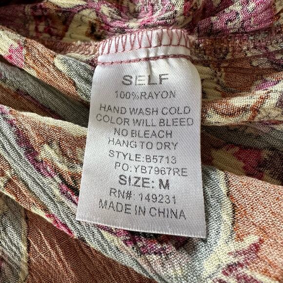 Kori America Boho Short Sleeve Top Purple Brown Size Medium - Picture 4 of 6